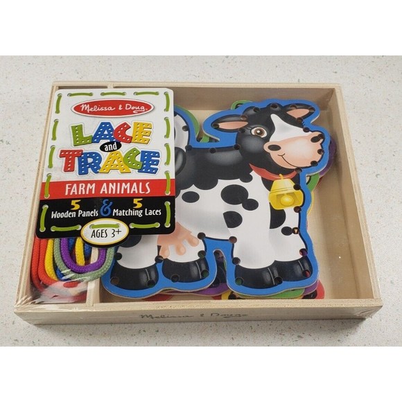 Melissa and Doug Lace and Trace Farm Animals Wooden Panel & Laces - Ages 3+ NEW - Picture 3 of 14